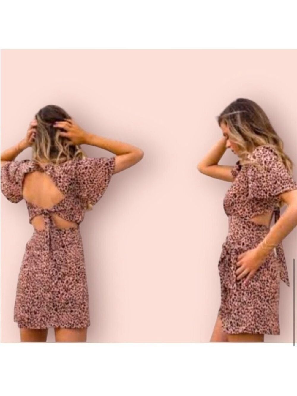 4SI3NNA Hasmik Leopard-Print Tie-Waist Mini Dress Women’s Large - Picture 3 of 15